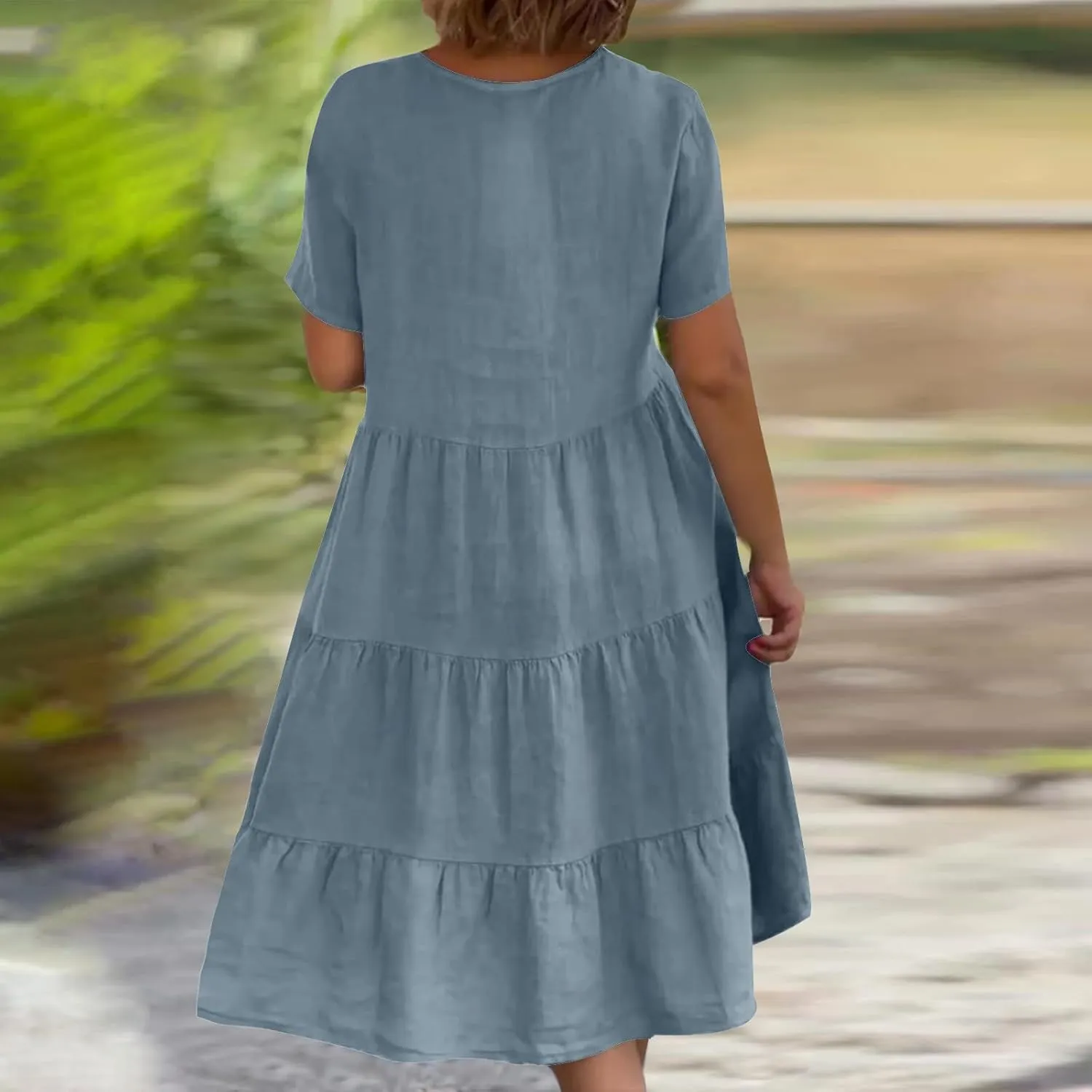 2024 Summer Dress for Women Plus Size Casual V Neck Short Sleeve Tiered Dress Swing Midi Dress A-Line Party Dresses