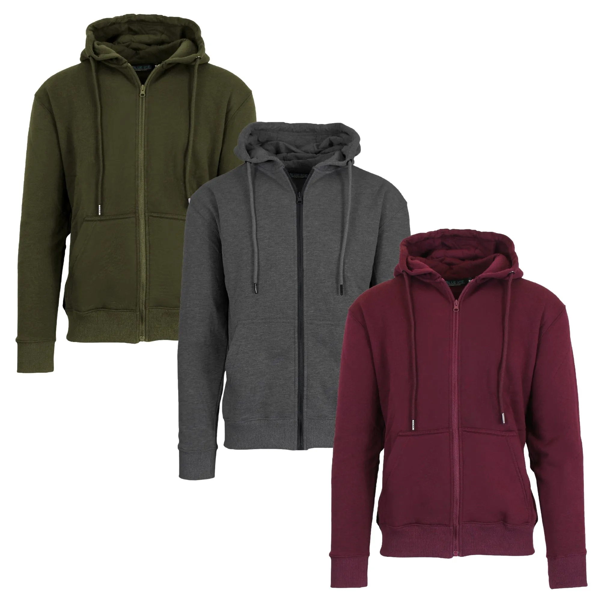 3-Pack Men’s Fleece-Lined Full-Zip Hoodie (S-2XL)