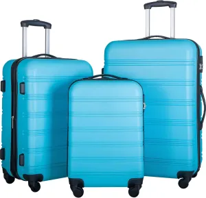 3 Piece Hardside Luggage Set for Stress-Free Travel, Lightweight with Smooth Spinner Wheels, Blue