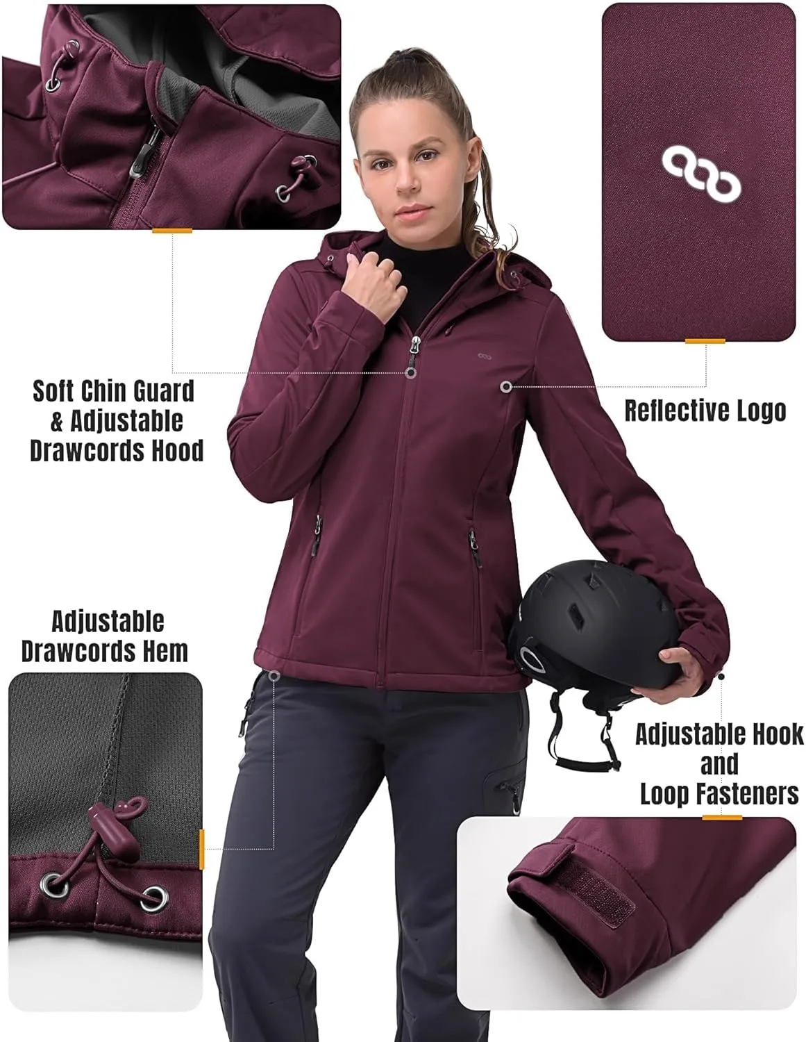33,000ft Women's Softshell Jacket with Hood Waterproof Lightweight Windbreaker Windproof Rain Shell Jacket for Outdoor Hiking
