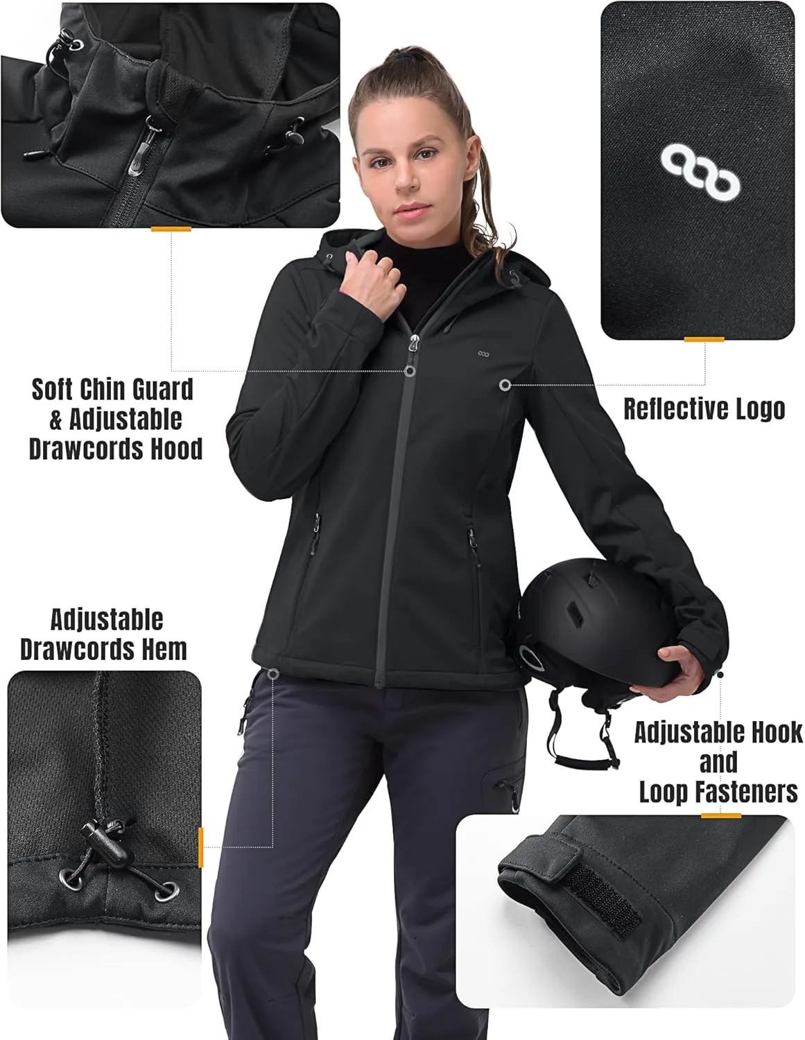 33,000ft Women's Softshell Jacket with Hood Waterproof Lightweight Windbreaker Windproof Rain Shell Jacket for Outdoor Hiking