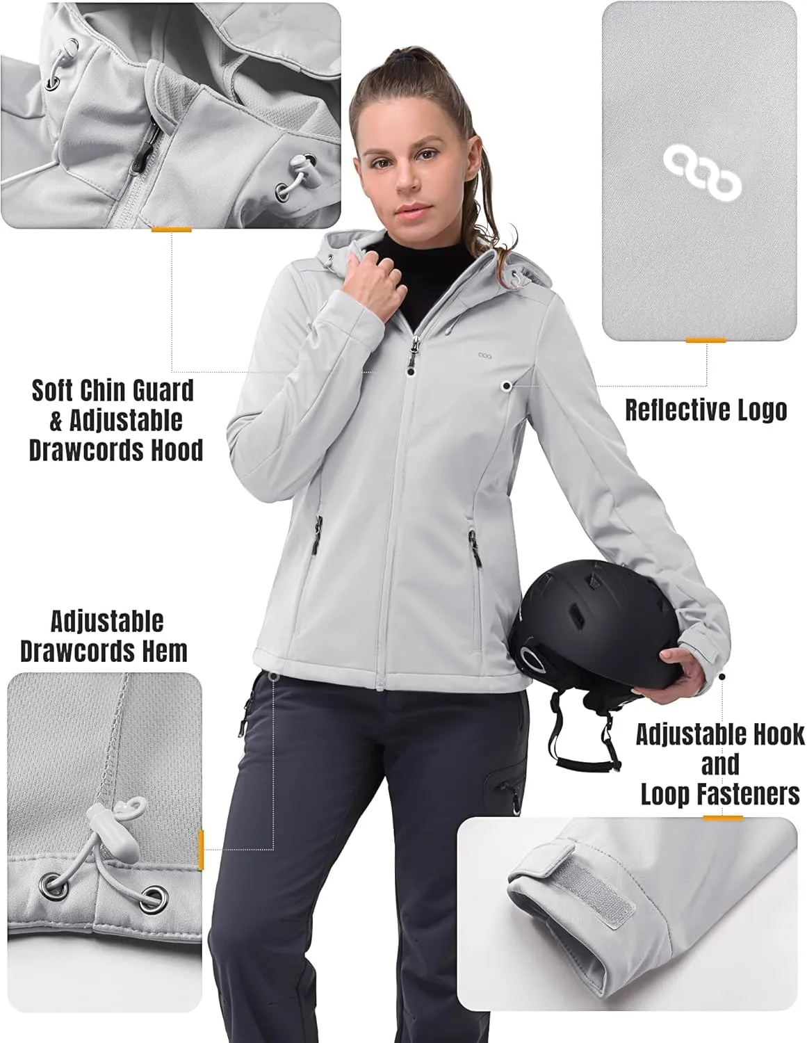 33,000ft Women's Softshell Jacket with Hood Waterproof Lightweight Windbreaker Windproof Rain Shell Jacket for Outdoor Hiking