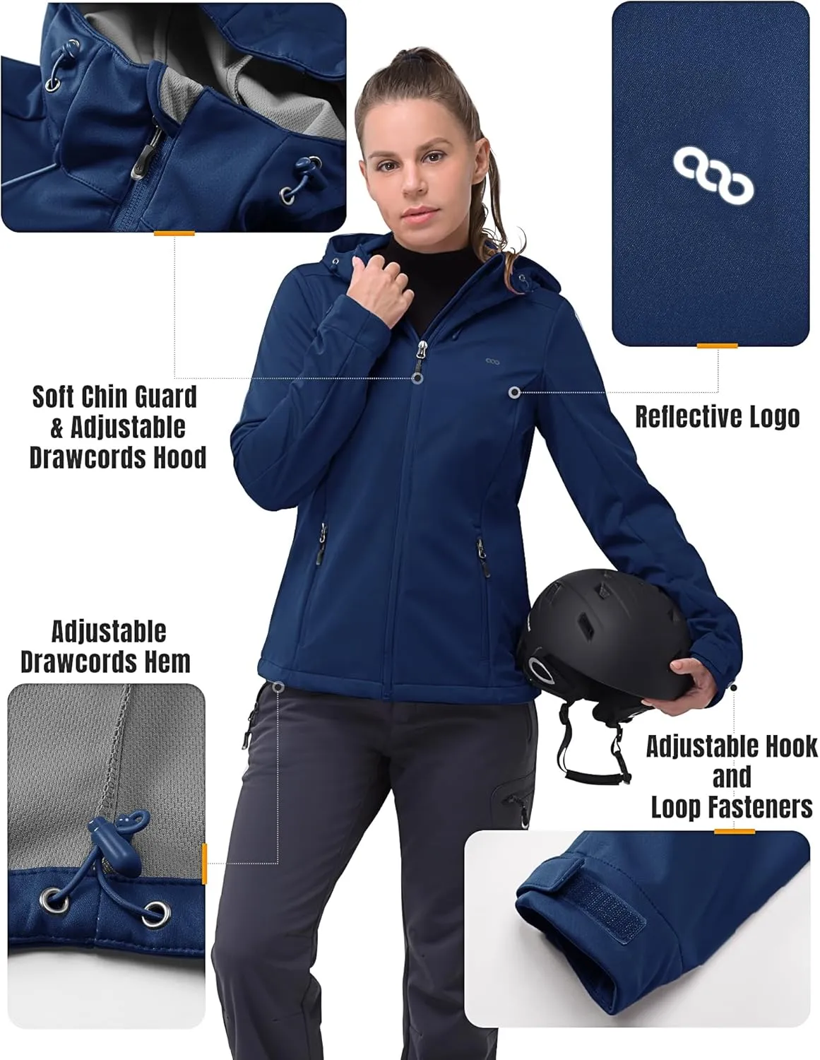 33,000ft Women's Softshell Jacket with Hood Waterproof Lightweight Windbreaker Windproof Rain Shell Jacket for Outdoor Hiking