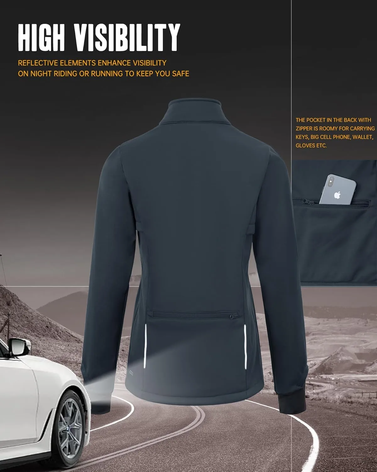 33,000ft Women's Waterproof Fleece Running Jacket Zip Up Athletic Winter Cold Weather Workout Cycling Track Jackets
