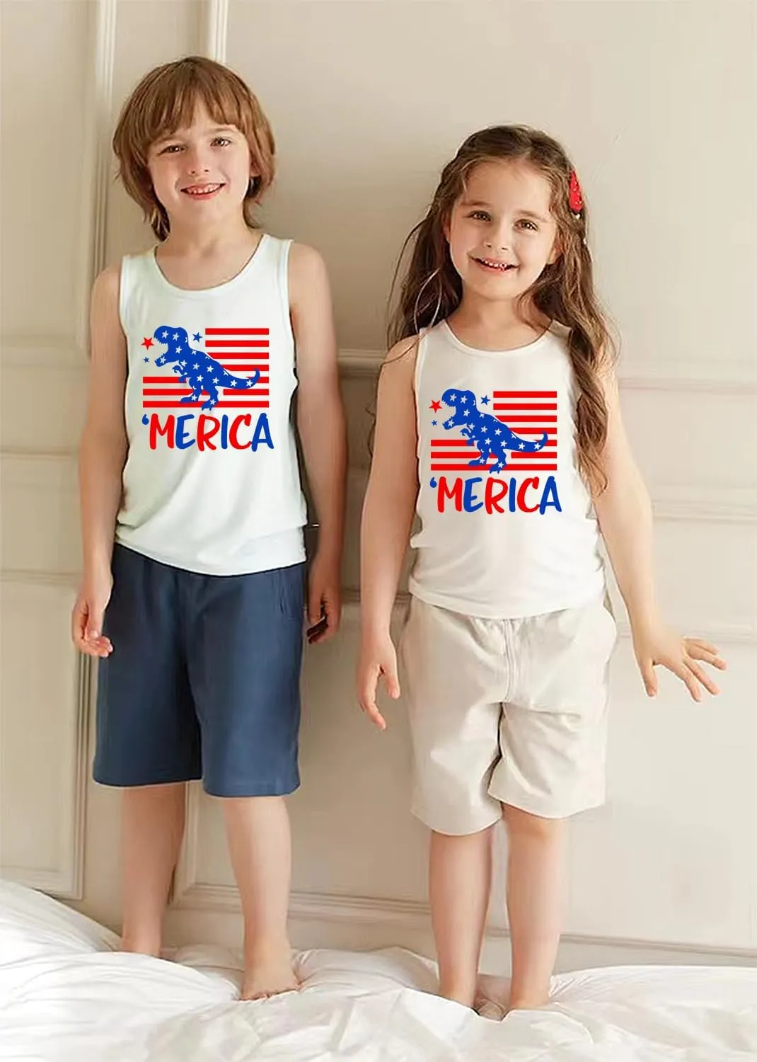4th of July Tank Tops Boys Girls American Flag Shirts Kids Patriotic USA T-Shirt Cotton Sleeveless Tees Tops 1-7T