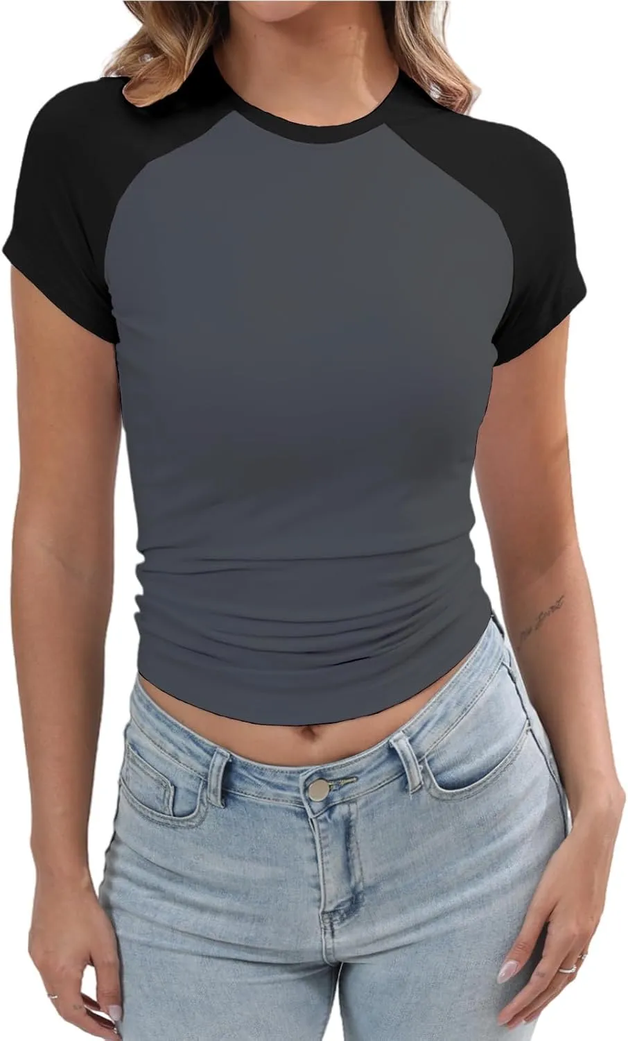 Abardsion Trendy Baby Tees for Women Y2K Shirts Cute Short Sleeve Crewneck Slim Fit Going Out Tops
