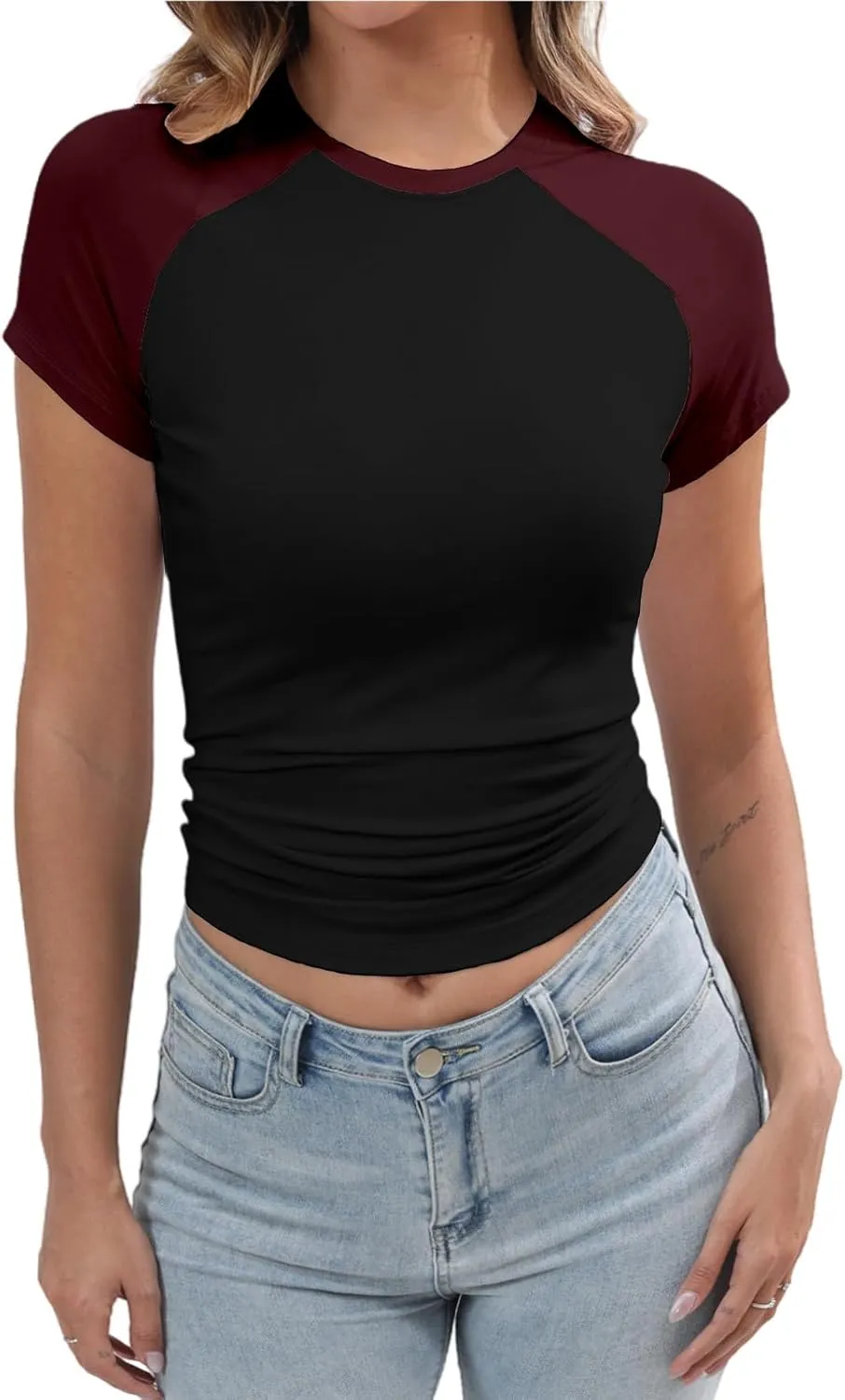 Abardsion Trendy Baby Tees for Women Y2K Shirts Cute Short Sleeve Crewneck Slim Fit Going Out Tops