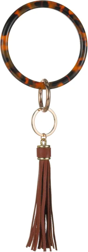 Acetate Bangle Round Smooth Key Ring Bracelet Wristlet Keychains for Women PU Tassel