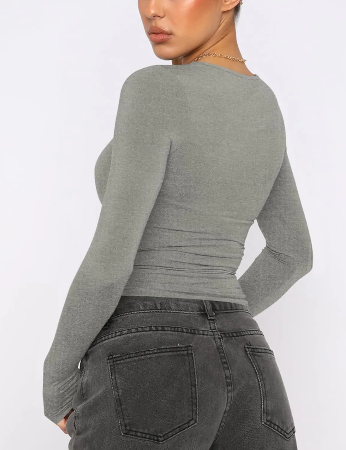 AKEWEI Long Sleeve Crop Tops for Women 2 Pack Fall Going Out Outfits Cute Tight Basic Tees Shirt