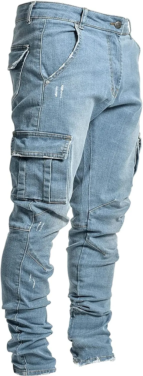 Akklian Mens Slim Fit Jeans Stretch Skinny Denim Pencil Pants Fashion Hip Hop Streetwear Straight Leg Comfort Casual Trousers