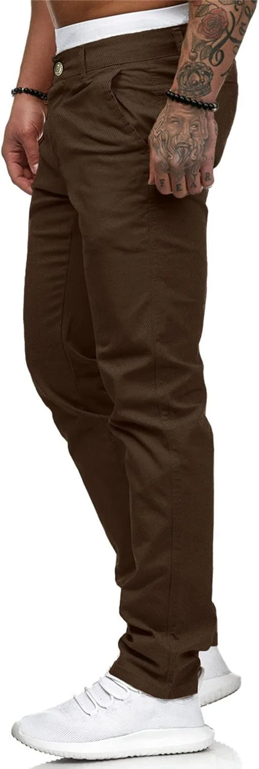 ALLABREVE Men's Chinos Casual Dress Pants Slim Fit Skinny Stretch Flat-Front Lightweight Comfort Slacks