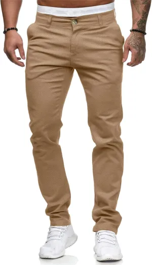ALLABREVE Men's Chinos Casual Dress Pants Slim Fit Skinny Stretch Flat-Front Lightweight Comfort Slacks