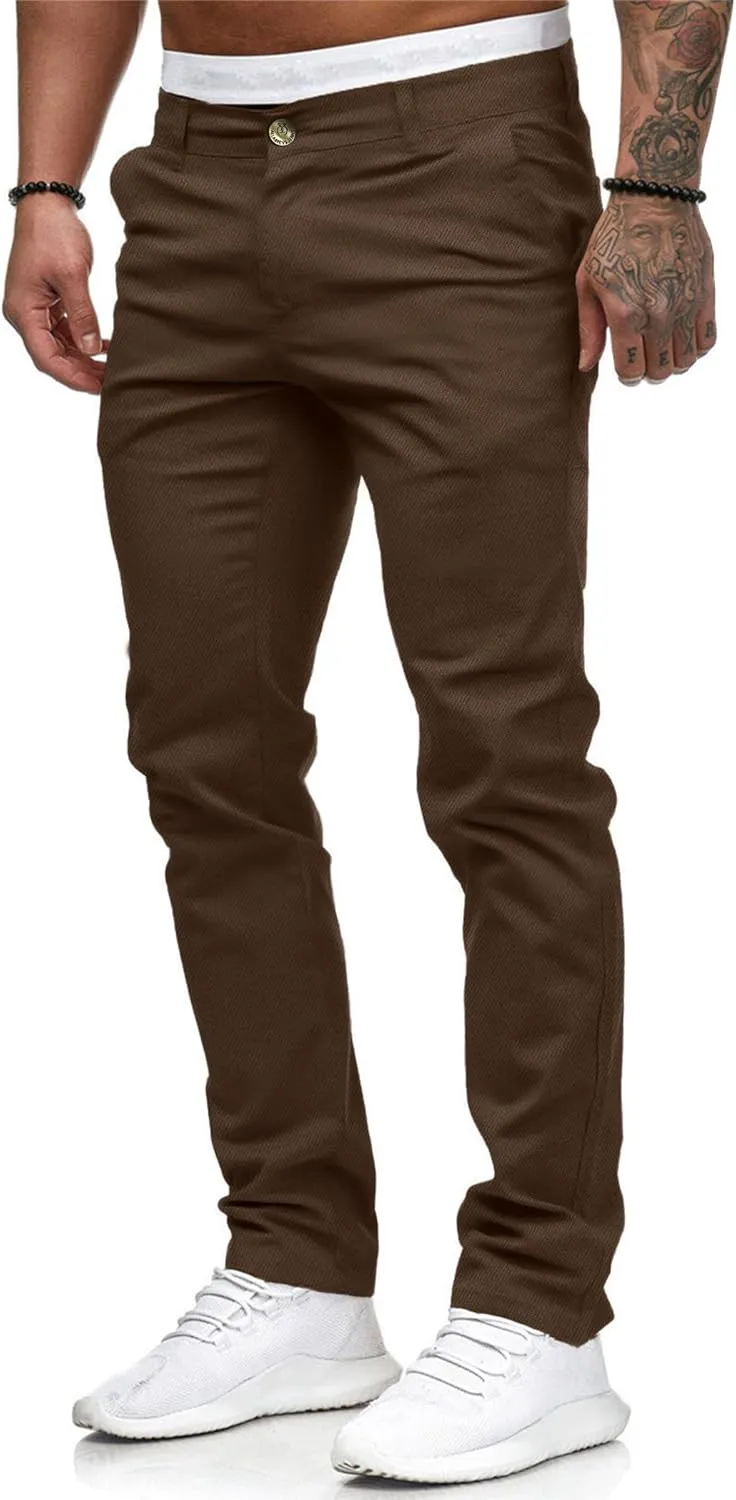 ALLABREVE Men's Chinos Casual Dress Pants Slim Fit Skinny Stretch Flat-Front Lightweight Comfort Slacks