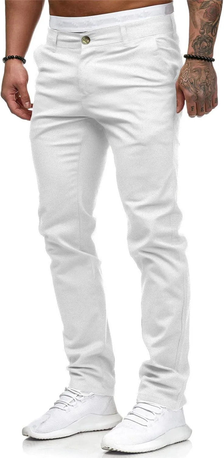 ALLABREVE Men's Chinos Casual Dress Pants Slim Fit Skinny Stretch Flat-Front Lightweight Comfort Slacks