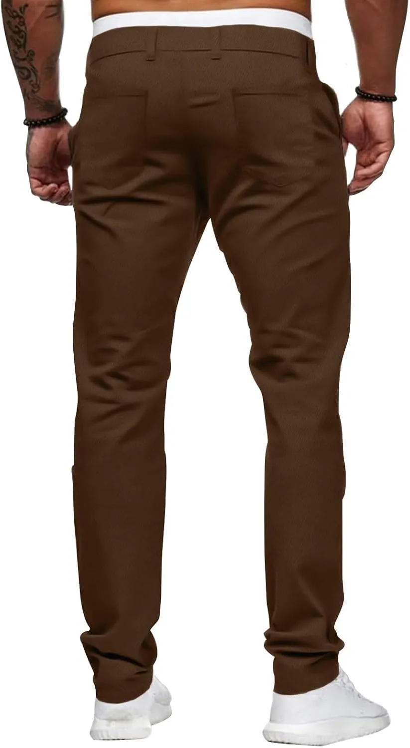 ALLABREVE Men's Chinos Casual Dress Pants Slim Fit Skinny Stretch Flat-Front Lightweight Comfort Slacks