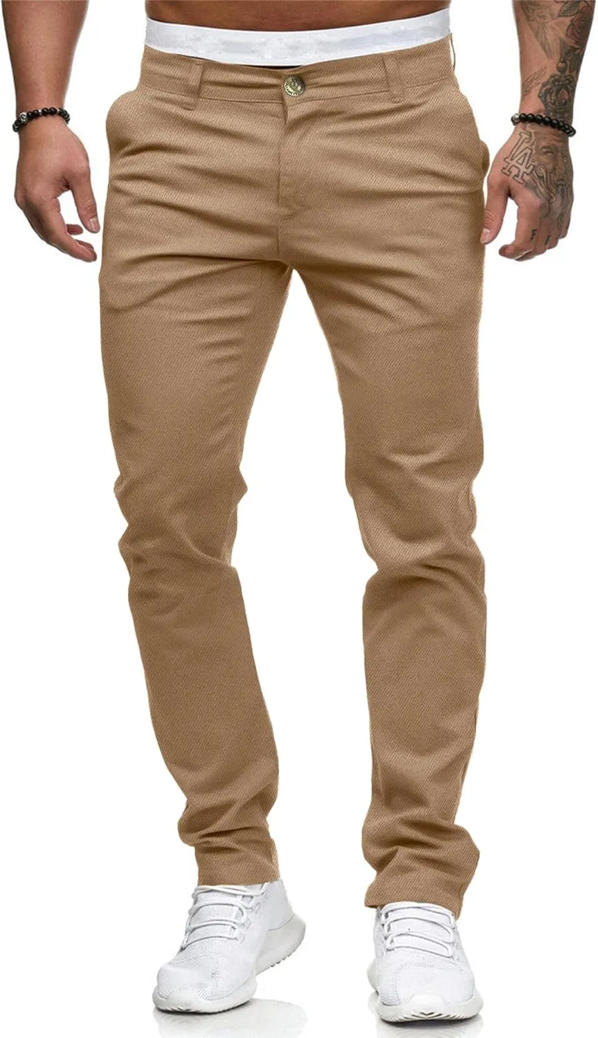 ALLABREVE Men's Chinos Casual Dress Pants Slim Fit Skinny Stretch Flat-Front Lightweight Comfort Slacks