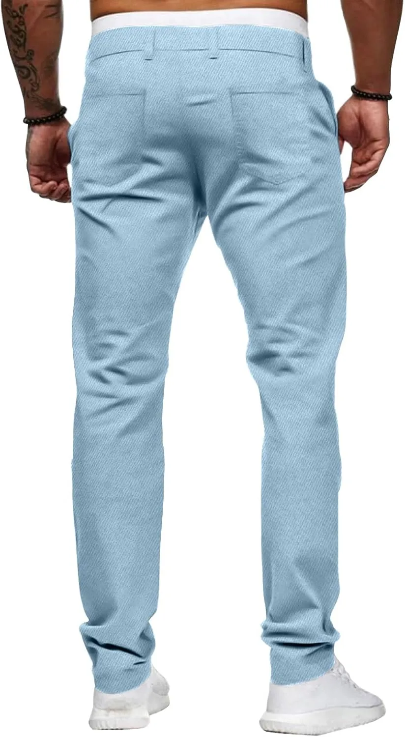 ALLABREVE Men's Chinos Casual Dress Pants Slim Fit Skinny Stretch Flat-Front Lightweight Comfort Slacks