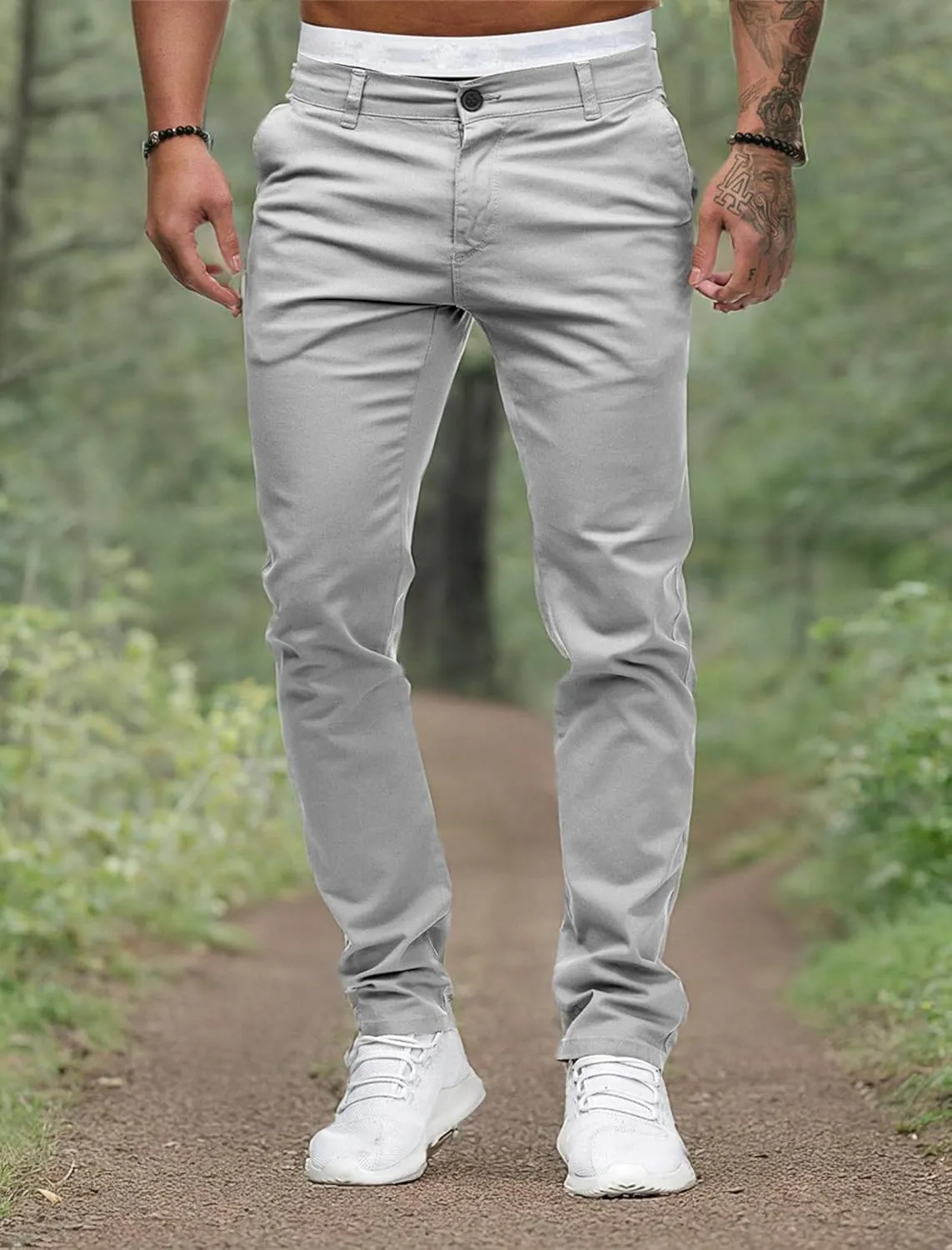 ALLABREVE Men's Chinos Casual Dress Pants Slim Fit Skinny Stretch Flat-Front Lightweight Comfort Slacks