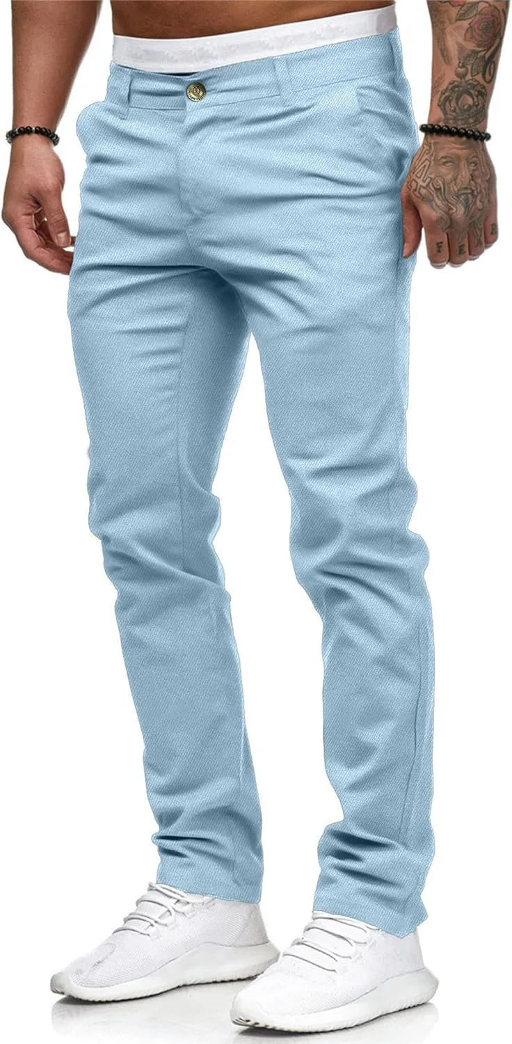 ALLABREVE Men's Chinos Casual Dress Pants Slim Fit Skinny Stretch Flat-Front Lightweight Comfort Slacks