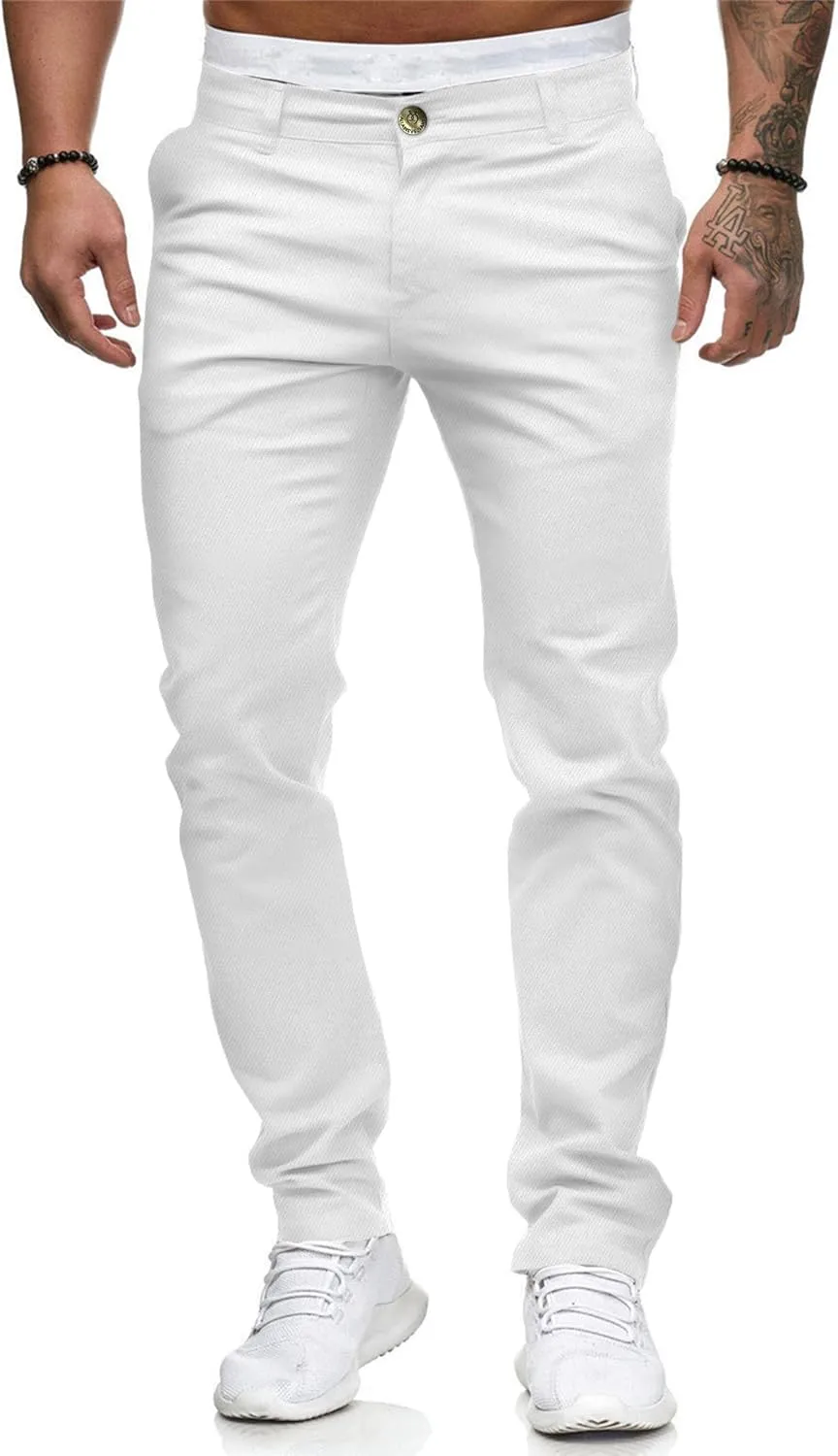ALLABREVE Men's Chinos Casual Dress Pants Slim Fit Skinny Stretch Flat-Front Lightweight Comfort Slacks