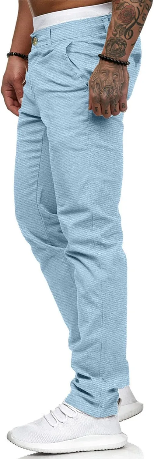 ALLABREVE Men's Chinos Casual Dress Pants Slim Fit Skinny Stretch Flat-Front Lightweight Comfort Slacks