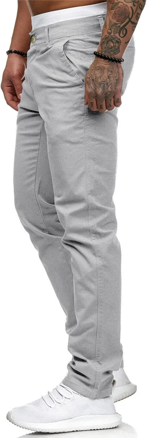 ALLABREVE Men's Chinos Casual Dress Pants Slim Fit Skinny Stretch Flat-Front Lightweight Comfort Slacks