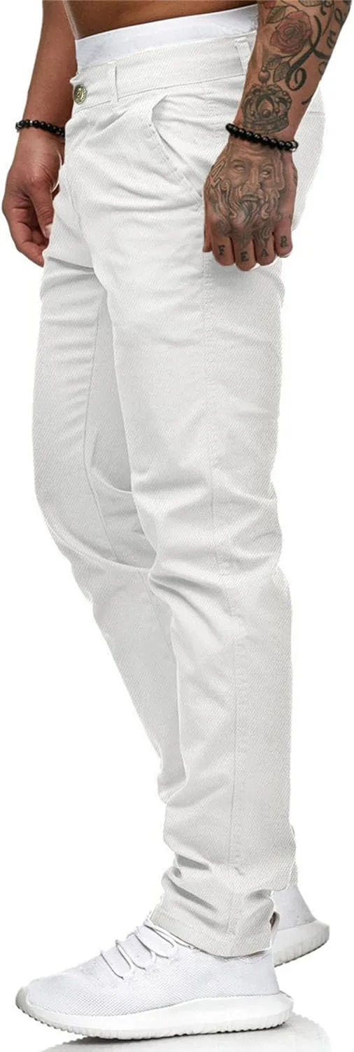 ALLABREVE Men's Chinos Casual Dress Pants Slim Fit Skinny Stretch Flat-Front Lightweight Comfort Slacks