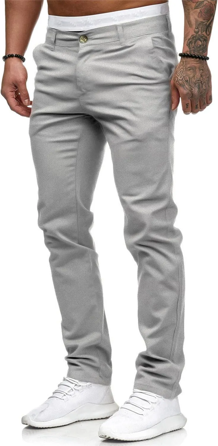 ALLABREVE Men's Chinos Casual Dress Pants Slim Fit Skinny Stretch Flat-Front Lightweight Comfort Slacks