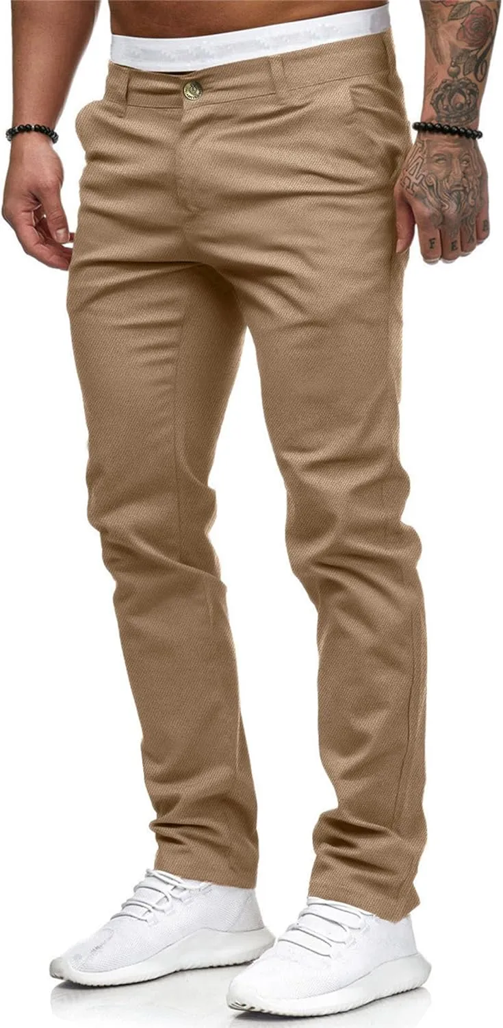 ALLABREVE Men's Chinos Casual Dress Pants Slim Fit Skinny Stretch Flat-Front Lightweight Comfort Slacks