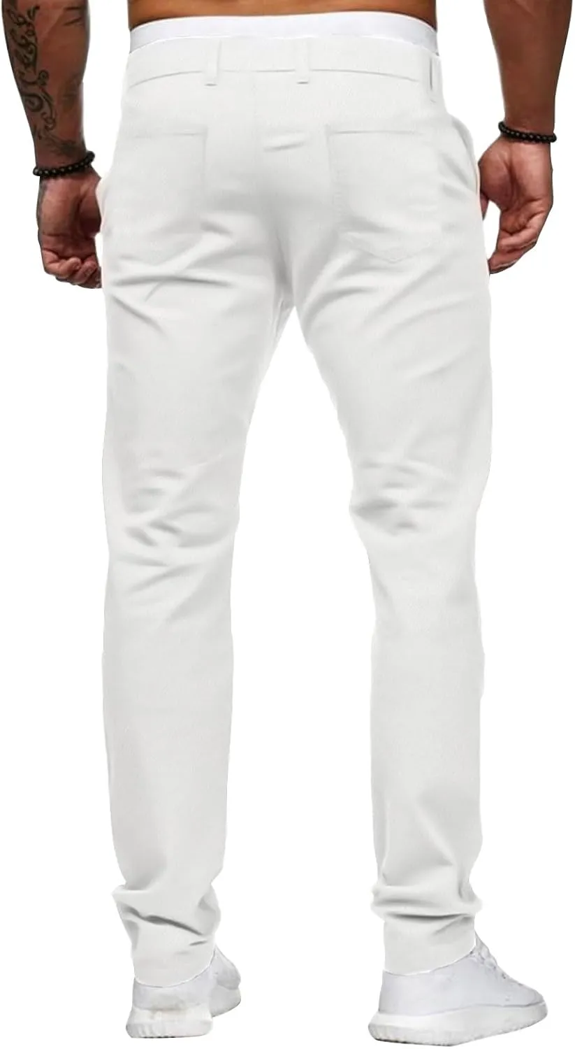 ALLABREVE Men's Chinos Casual Dress Pants Slim Fit Skinny Stretch Flat-Front Lightweight Comfort Slacks