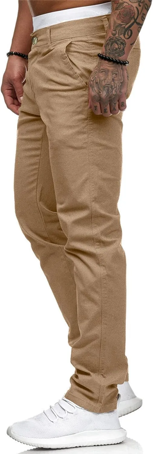 ALLABREVE Men's Chinos Casual Dress Pants Slim Fit Skinny Stretch Flat-Front Lightweight Comfort Slacks