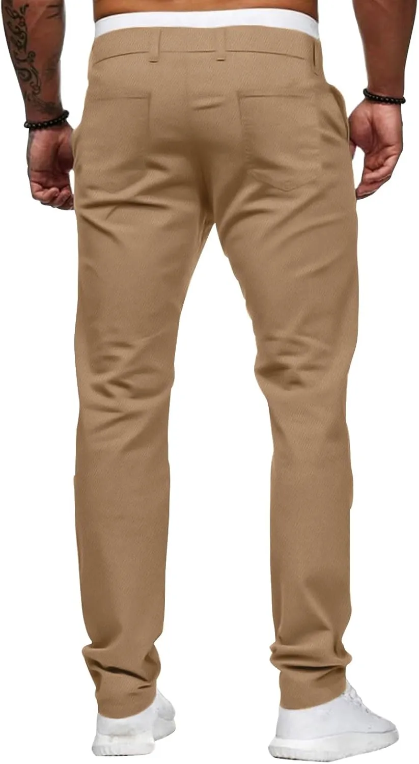 ALLABREVE Men's Chinos Casual Dress Pants Slim Fit Skinny Stretch Flat-Front Lightweight Comfort Slacks