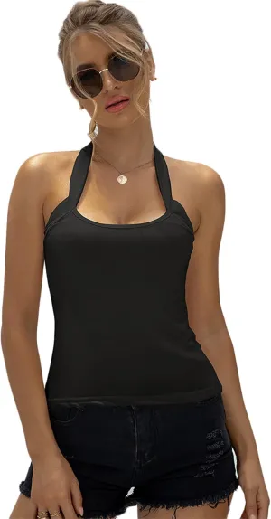 Andongnywell Women's Halter Cami Tank Tops Camisole Shirts Sexy Sleeveless Basic Tees Blouse Beach Top Halter Vest