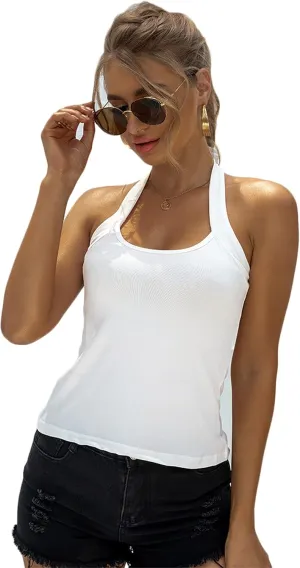 Andongnywell Women's Halter Cami Tank Tops Camisole Shirts Sexy Sleeveless Basic Tees Blouse Beach Top Halter Vest