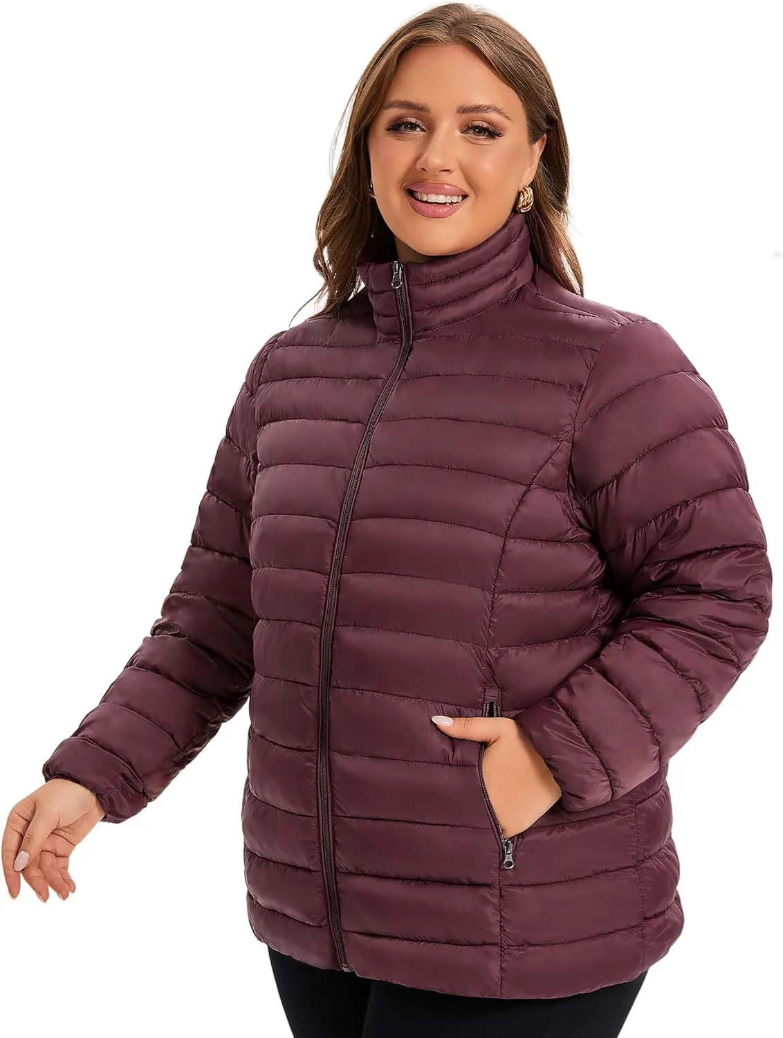 ANOTHER CHOICE Plus Size Puffer Jacket for Women, Lightweight Packable Stand Collar Winter Puffer Coat