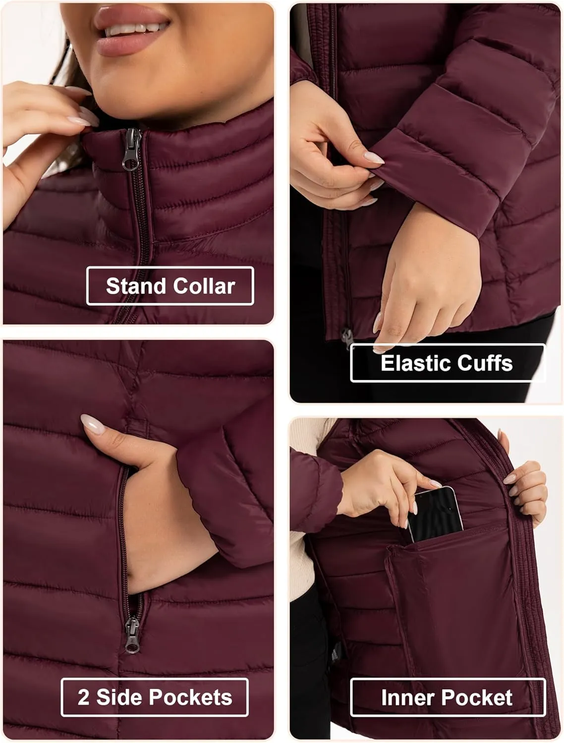 ANOTHER CHOICE Plus Size Puffer Jacket for Women, Lightweight Packable Stand Collar Winter Puffer Coat