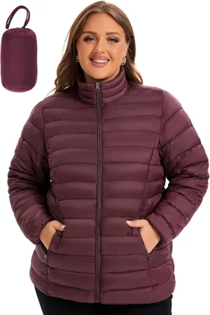 ANOTHER CHOICE Plus Size Puffer Jacket for Women, Lightweight Packable Stand Collar Winter Puffer Coat