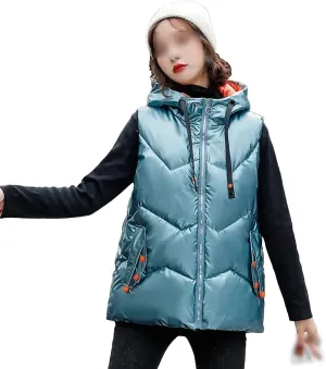 Autumn Winter Sleeveless Jackets Women Hooded Cotton Padded Down Vest Loose Warm Thick Windproof Waistcoat