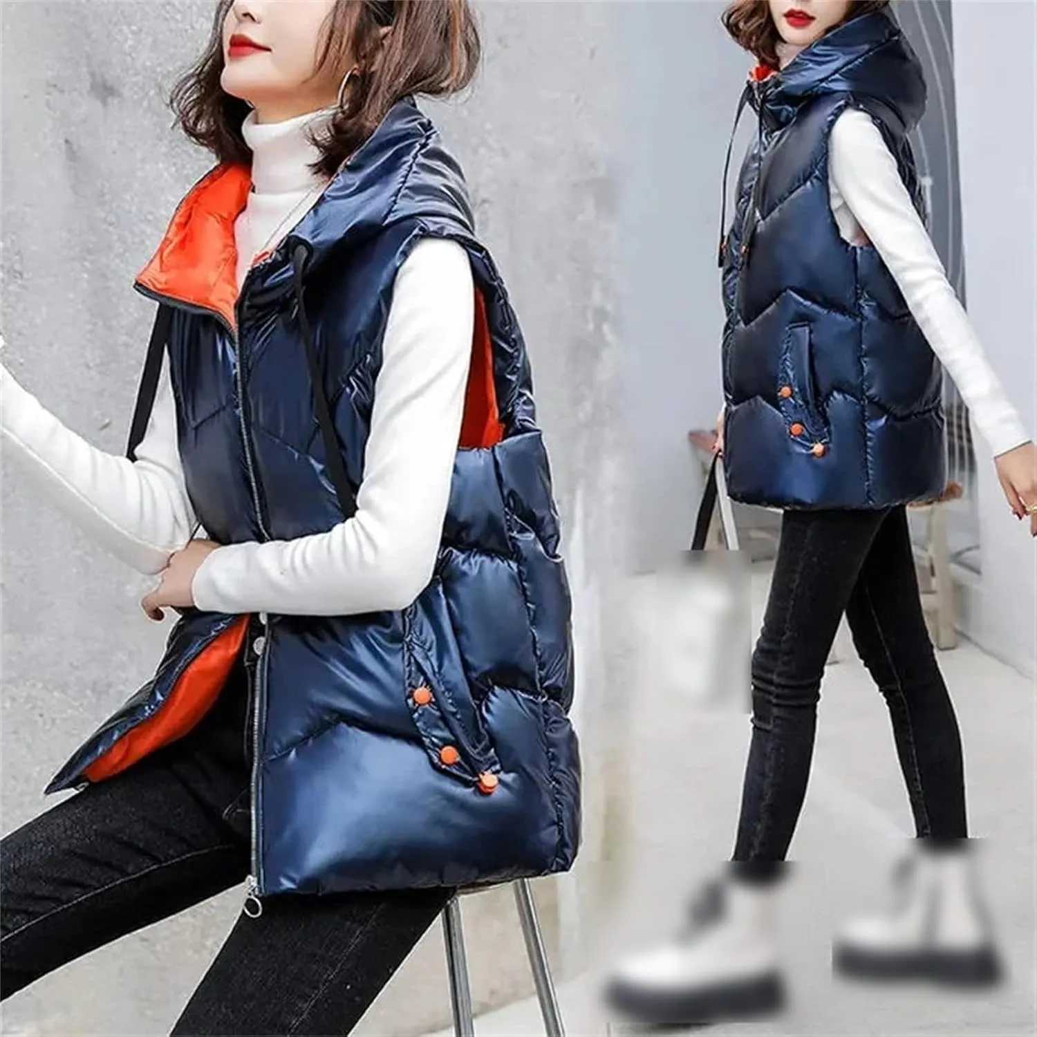 Autumn Winter Sleeveless Jackets Women Hooded Cotton Padded Down Vest Loose Warm Thick Windproof Waistcoat
