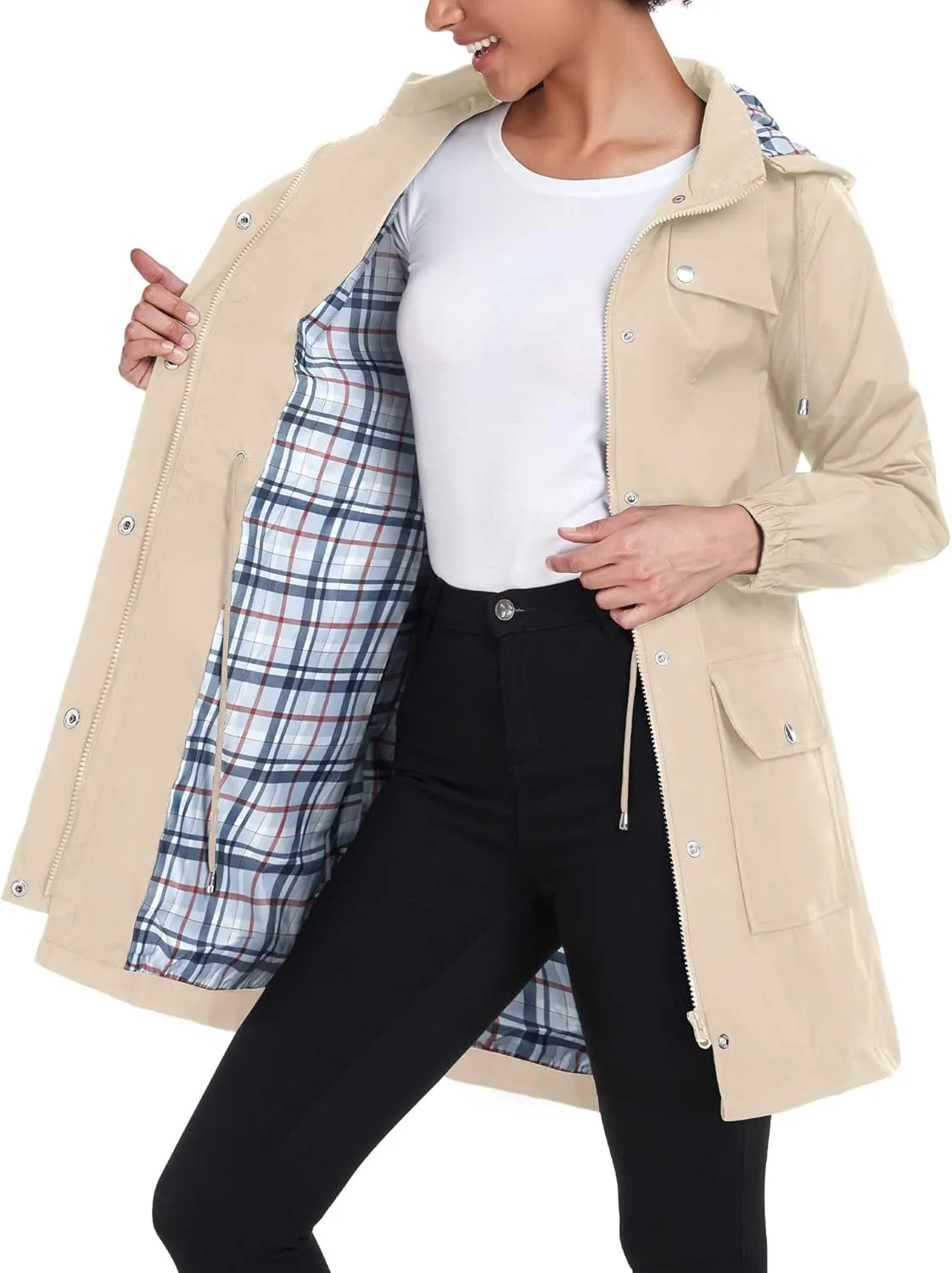 BBX Lephsnt Rain Coats for Women Waterproof Rain Jacket Lightweight Windbreaker Outdoor Hooded Trench Coat