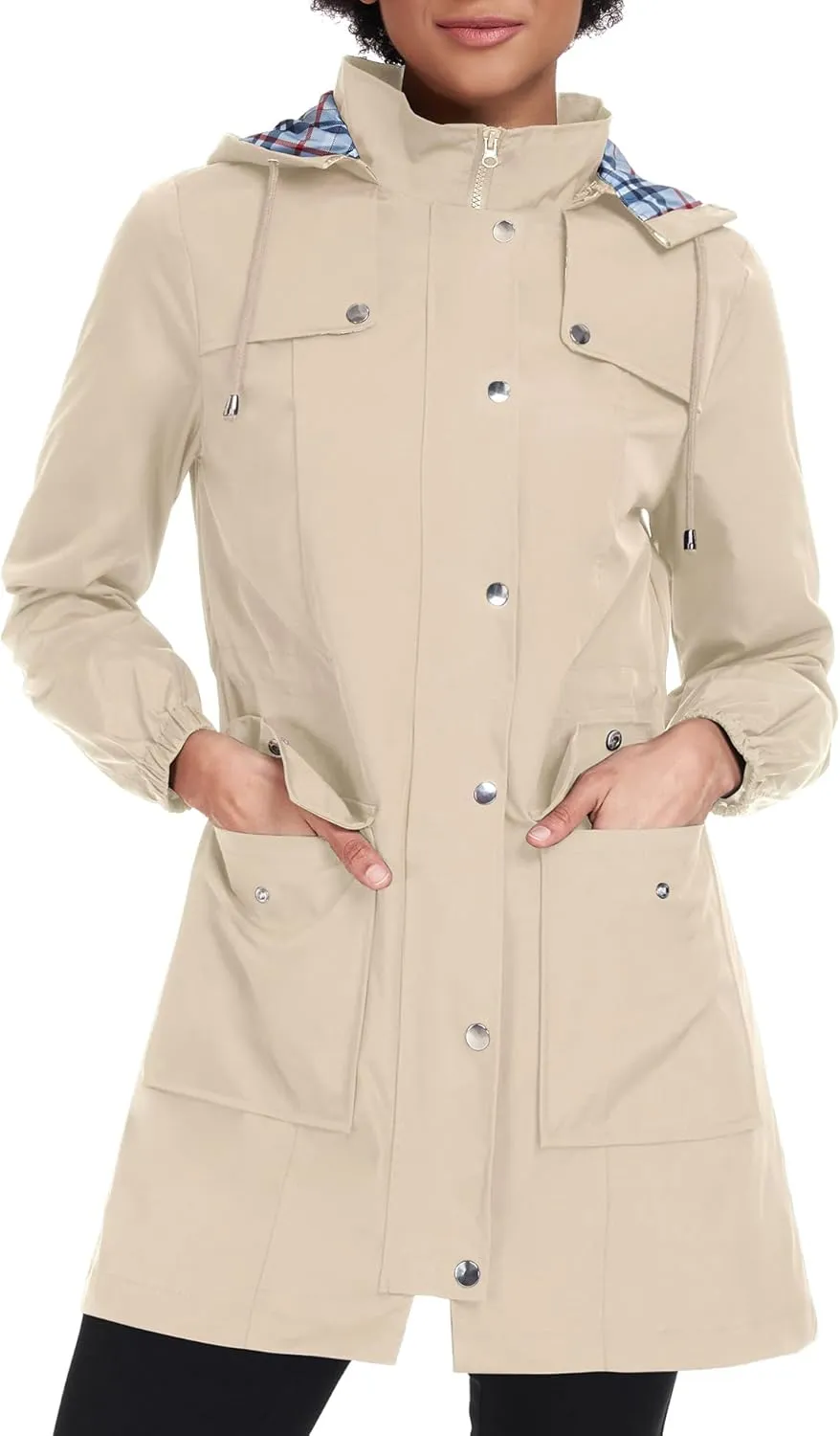 BBX Lephsnt Rain Coats for Women Waterproof Rain Jacket Lightweight Windbreaker Outdoor Hooded Trench Coat