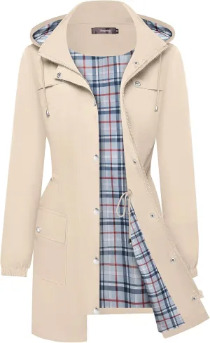 BBX Lephsnt Rain Coats for Women Waterproof Rain Jacket Lightweight Windbreaker Outdoor Hooded Trench Coat