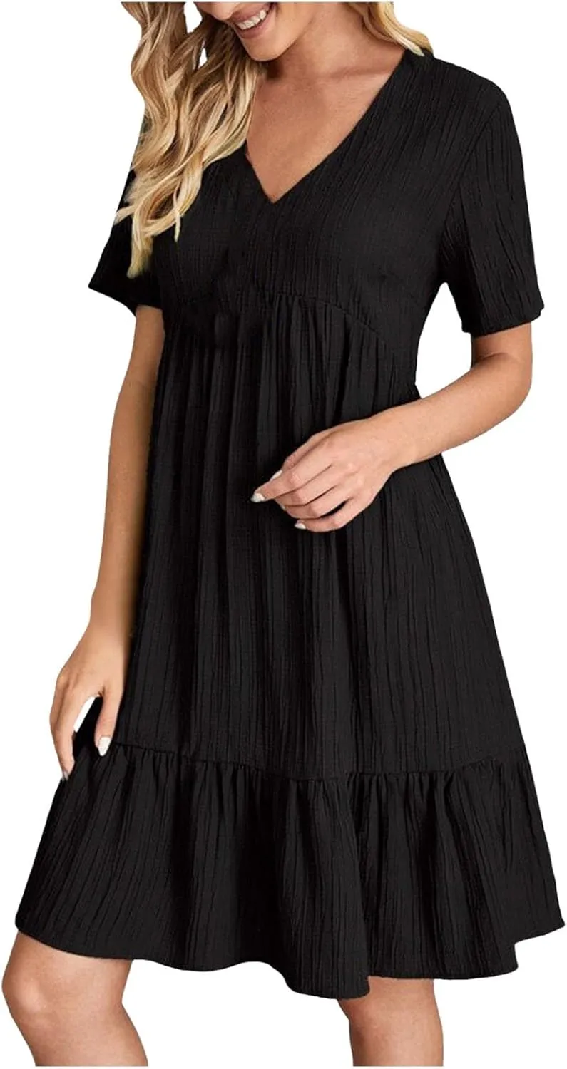 Beach Dresses for Women,2025 Summer V Neck Sleeveless Mini Dresses Ruffle a Line Short Dress Boho Flowy Sundress