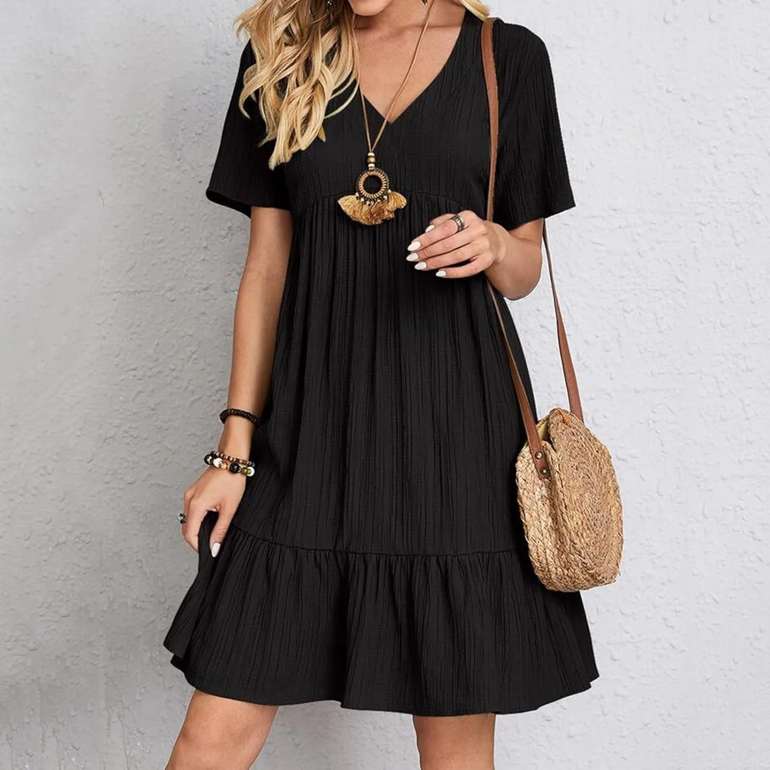 Beach Dresses for Women,2025 Summer V Neck Sleeveless Mini Dresses Ruffle a Line Short Dress Boho Flowy Sundress