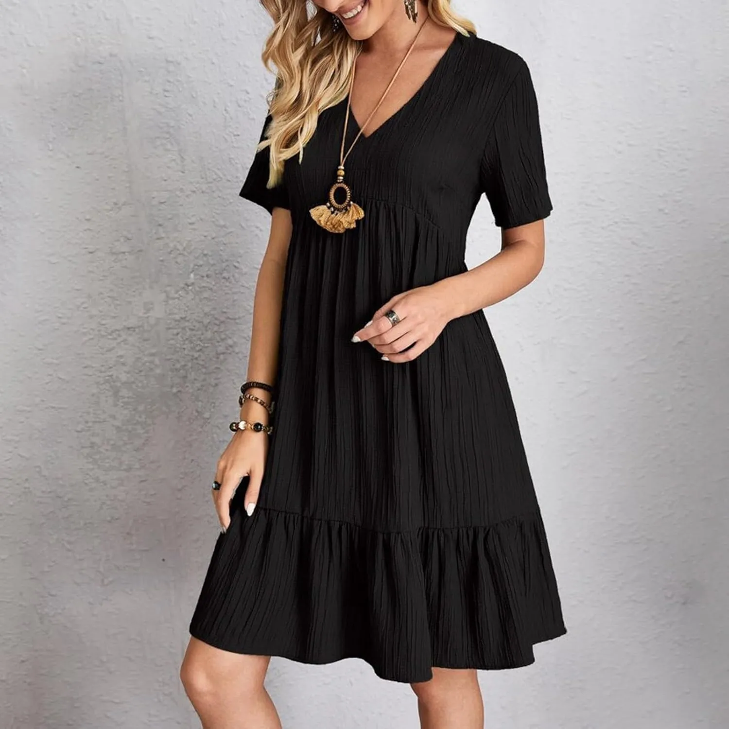 Beach Dresses for Women,2025 Summer V Neck Sleeveless Mini Dresses Ruffle a Line Short Dress Boho Flowy Sundress