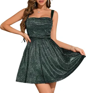 BeryLove Women Sequin Prom Dress Cocktail Sleeveless Sparkly Tie Party Mini Formal Dresses