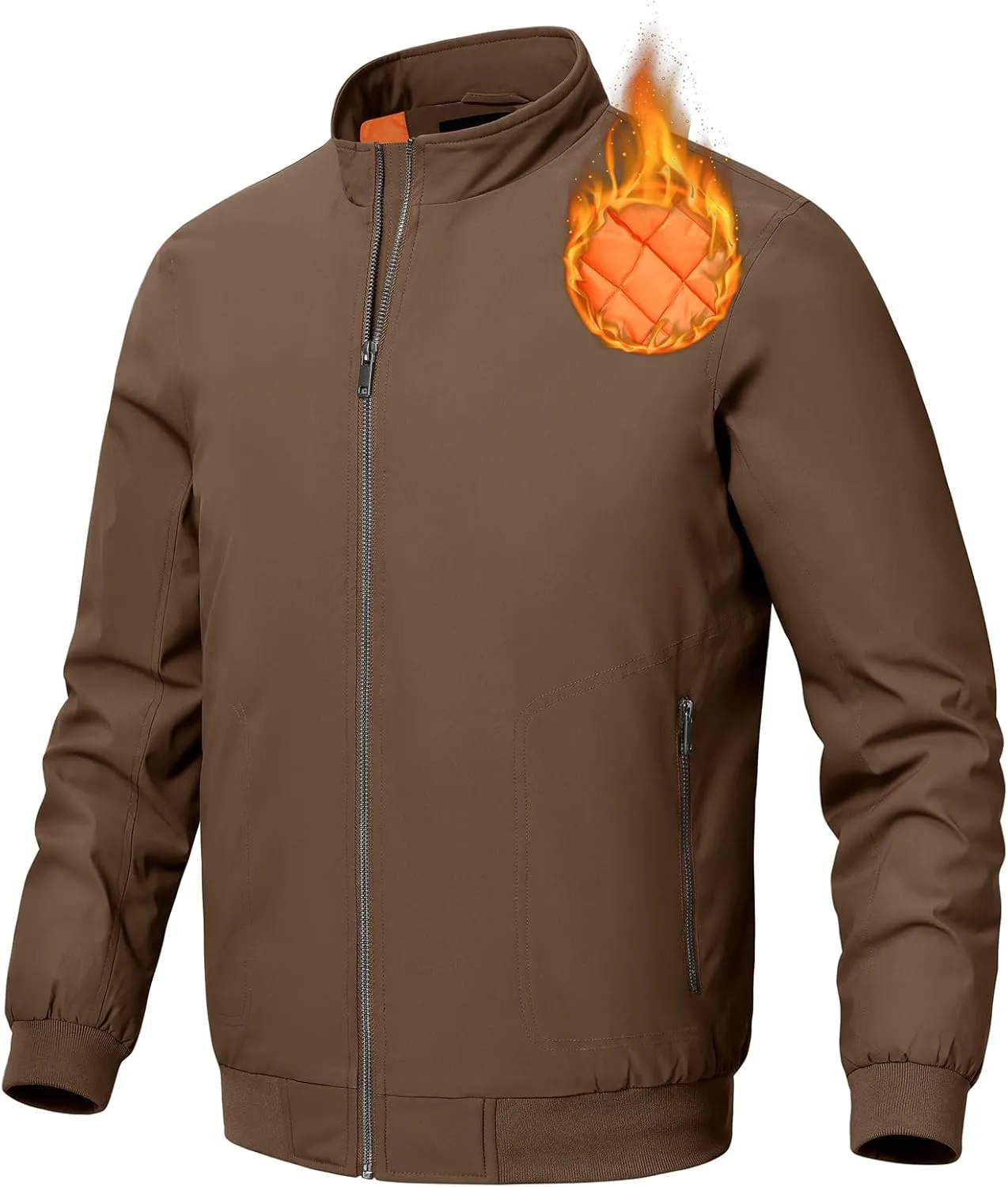 BGOWATU Men's Jacket Insulated Fall Winter jacket Zip Up Windproof Quilted Bomber Jackets Casual Warm Padded Coats