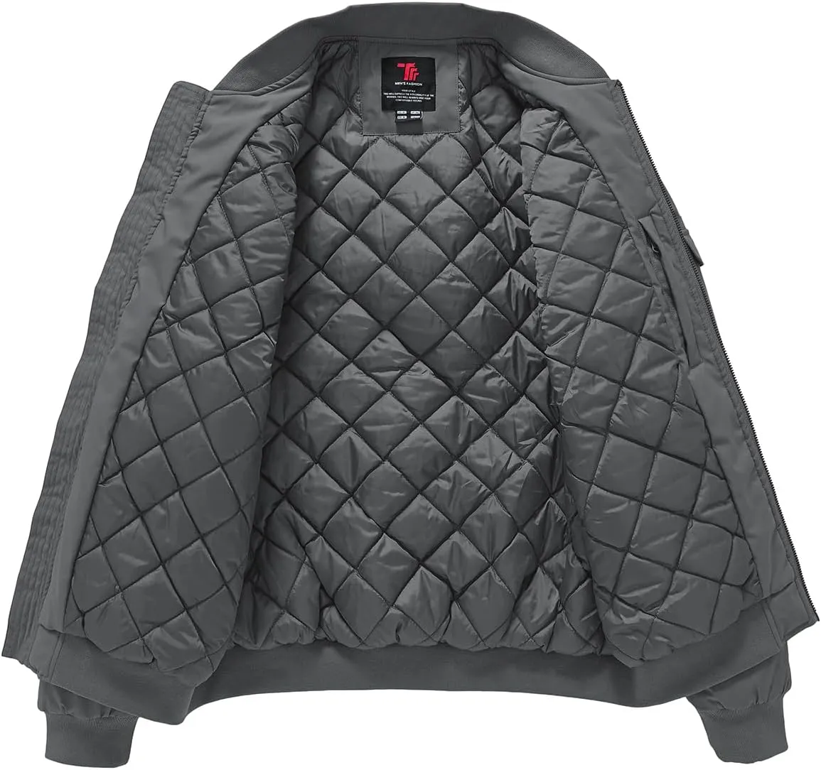 BGOWATU Men's Jacket Windproof Quilted Bomber Jackets Casual Fall Winter Warm Padded Coats Outwear