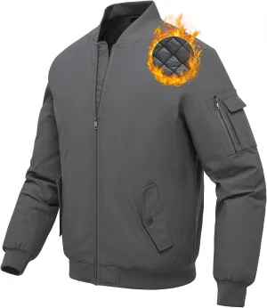 BGOWATU Men's Jacket Windproof Quilted Bomber Jackets Casual Fall Winter Warm Padded Coats Outwear