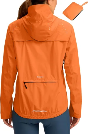 Bikewa Women's Cycling Rain Jackets Waterproof Windbreaker Lightweight Running Windproof Reflective Jacket Packable Hooded